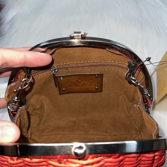 Patricia Nash One Size Red Papaya Wicker Melfi Oval Clam Bag Purse Crossbody - Picture 12 of 16